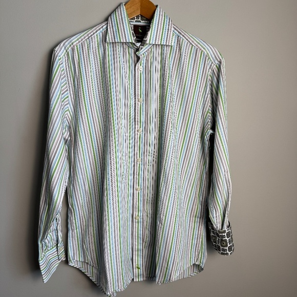 TailorByrd Men's L Multicolor Striped‎ Long Sleeve Casual Dress Shirt Flip Cuff - Picture 1 of 14